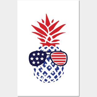 Hawaiian Pineapple American Flag Sunglasses 4th of July Posters and Art